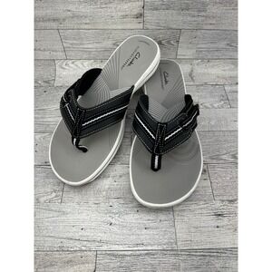 Clarks Cloudsteppers Women Sz 8 Black Grey Thong Sandals Flip Flops 261255824055